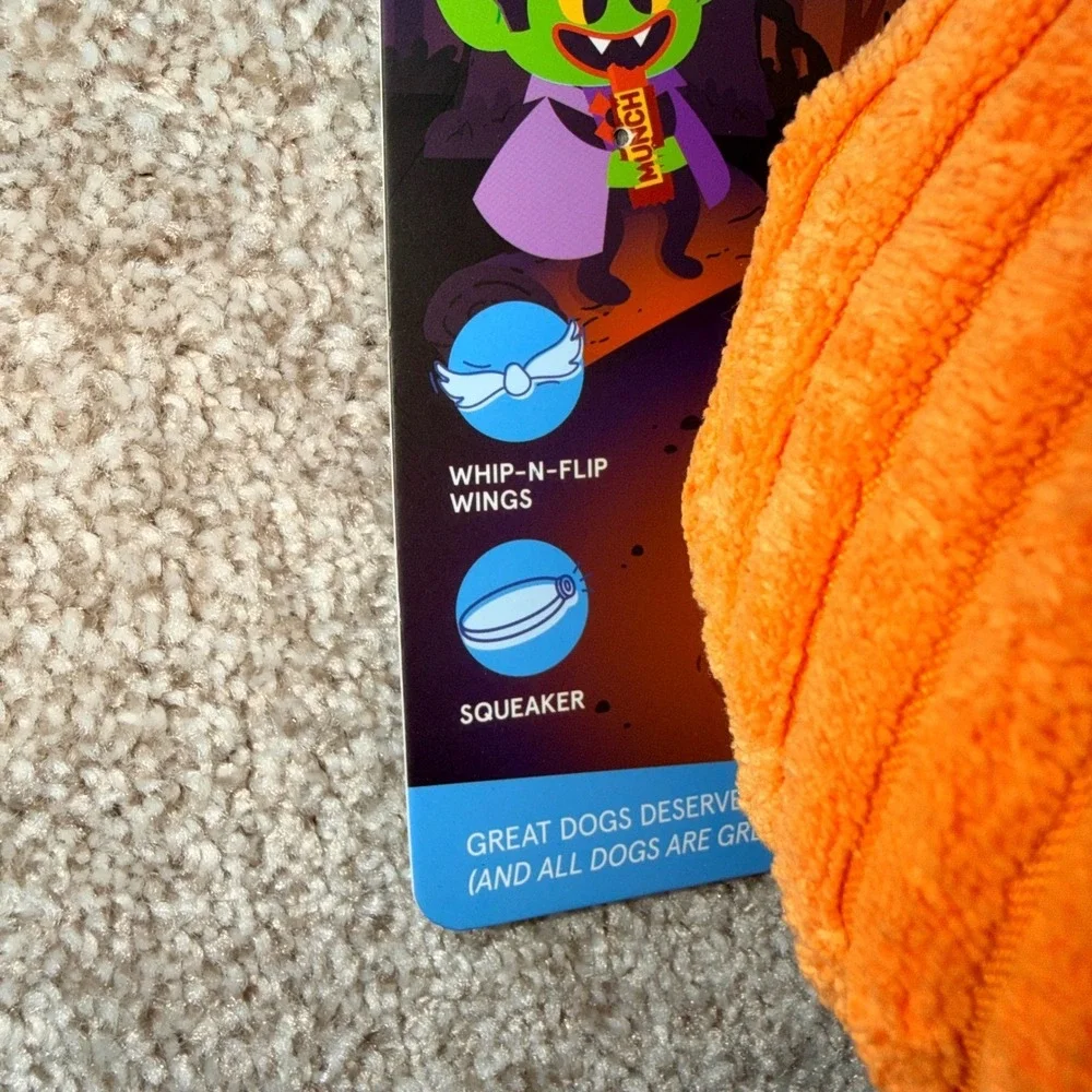 Bark Batty‎ Flapperlantern Halloween Pumpkin Bat Dog Toy Squeak Crinkle Corduroy